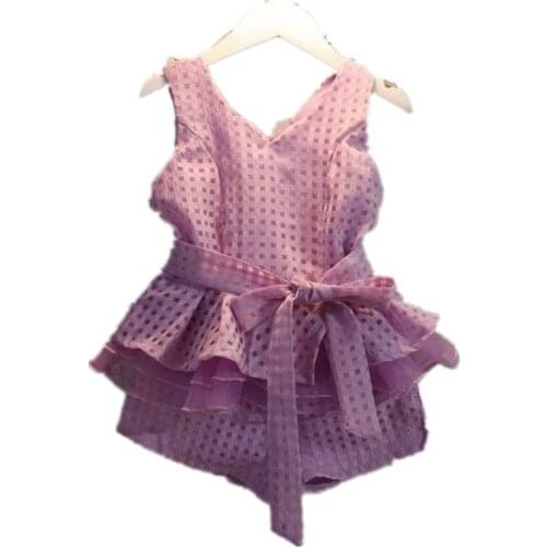 Free shipping retail new 2018 girls clothes summer fashion childrens vests set suit 2~7 years old children clothing for girl k1