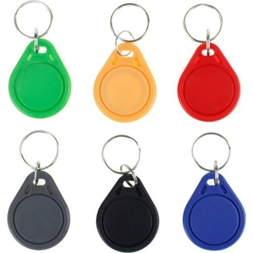 100pcs RFID keyfobs 13.56 MHz keychains NFC tags ISO14443A MF Classic® 1k nfc access control token smart keycard six colors