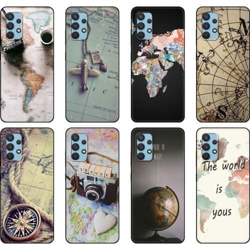 Black tpu Case For Samsung galaxy A32 A42 A52 A72 4g 5g S21 PLUS ultra back cover World Map Travel Plans