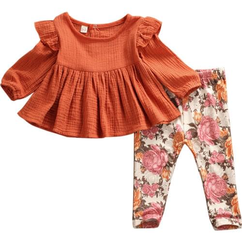 1-4Years New Kids Baby Girl Tops T-Shirt Floral Pants Outfits Autumn Spring Clothes
