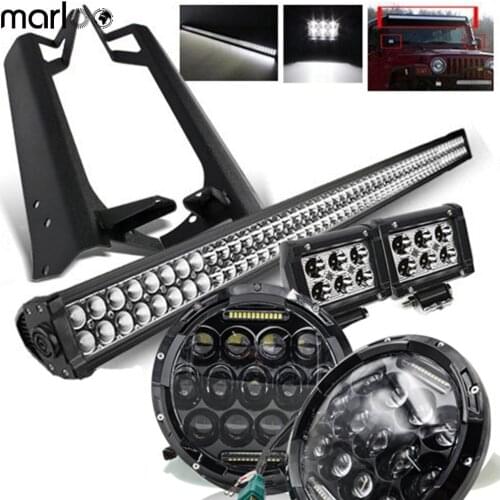 Marloo For Jeep TJ 1997- 2006 7 Inch 75W LED headlights & 52" 300W Led Bar & 18W Pods Work Light & Mounting brackets TJ Set