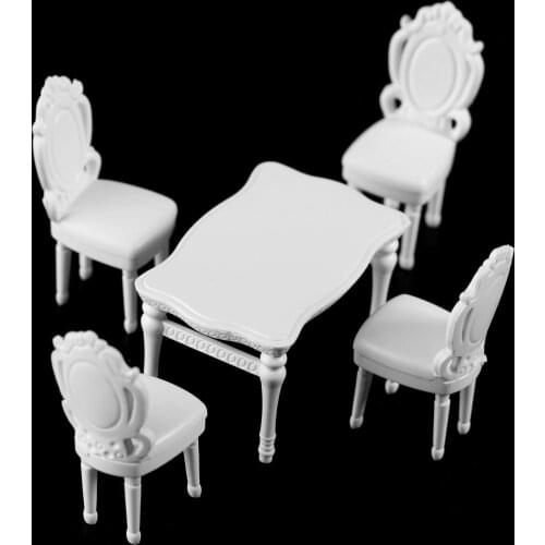 1 PC European Square Table+ 4pcs Chair Model Dining Room Set Doll House Home Decor 1:25 Scale Height: 38mm/1.5"