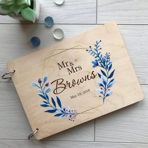 Personalized Wedding Guestbook Alternatives Flower Guest Book Wedding Photo Album Custom Wood Look Printable Guestbook