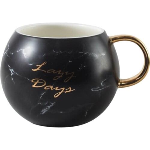 Coffee Mug with Spoon 530ML Women Marble Ceramic Coffee Mug Milk Cup Printing with Gold Novelty Gift, Black, White, Pink