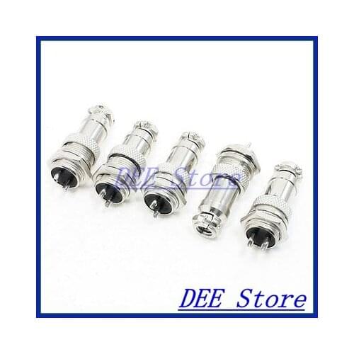 Panel Mounting 16mm Dia Screw 2Pin Metal Aviation Connectors Plugs 5 Pcs