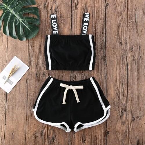 Summer Two Piece Letter Print Sports Sets Baby Girls Clothes Sleeveless Vest Tank Top Short Pants Outfit Children Sportwear