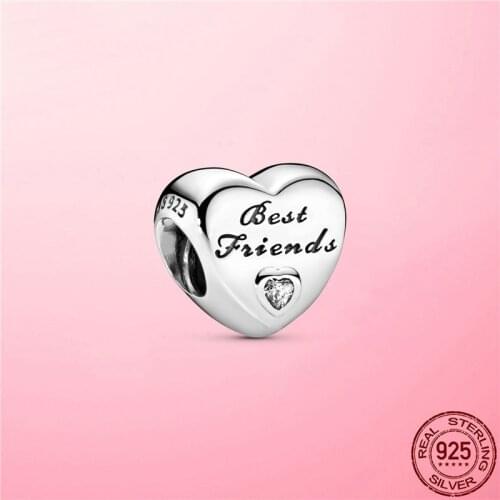 Best Friend Beads Real 925 Sterling Silver Polished Best Friends Heart Charm fit Original Pandora Bracelet Silver 925 Jewelry