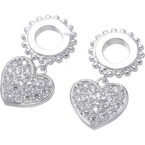DIY Findings Copper Luxury Cubic Zirconia Rhinestone Heart Floating Charms for Jewelry Making Breloque Pendants for Bracelets