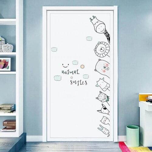 Cute Cartoon Animals Wall Stickers Door Stickers for Kids Room Bedroom Hand Drawn Wall Decals Baby Nursery Room Decoration