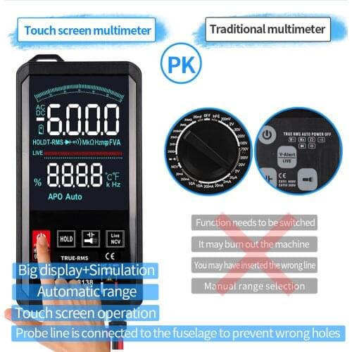 Touch Screen Multimeter Digital Automatic 6000 Count True-RMS Voltage Frequency Capacitance Diode NCV Tester