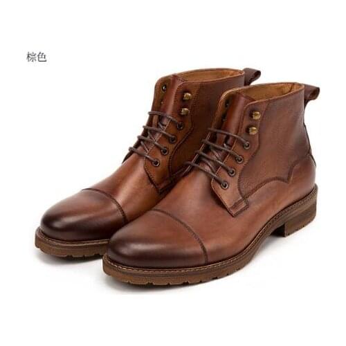 Autumn winter mens retro ankle boots Genuine Leather lace-up dress shoes fashion high-top Martin boots wholesale 2 colour