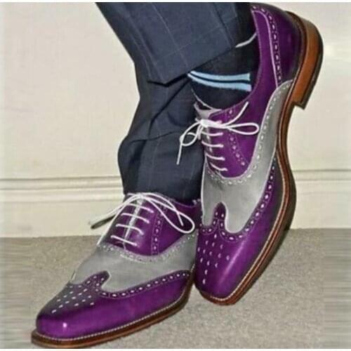 Retro Mens Lace Up Formal British Brogue Oxford Two Tone Classic Dress Shoes Plus Size Match Colors New 2021