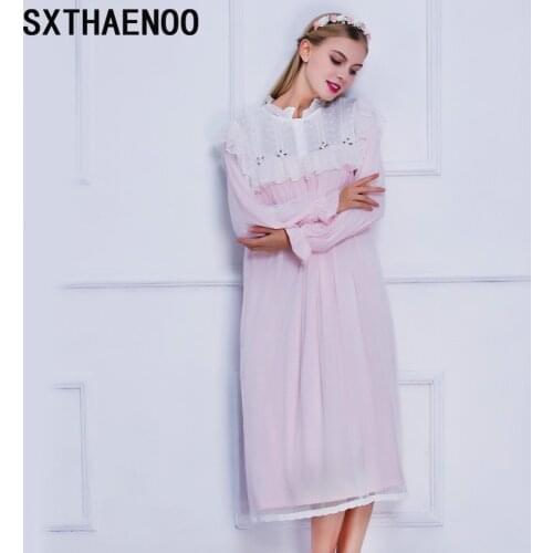 Princess Nightdress Female Palace Sleepdress Solid Color Sexy Lace Women Nightgowns Style Sleep Wear Soft Modal Homewear