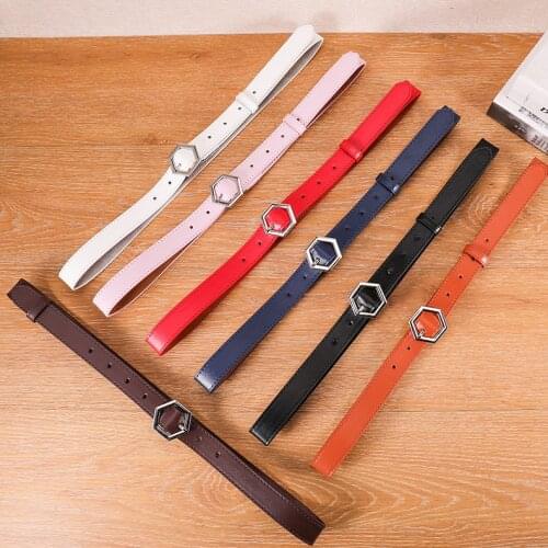 2020 New Ladies Leather Belt Simple and Versatile Korean Casual Hexagonal Buckle Belt Pin Buckle Korean Retro Decorative Denim