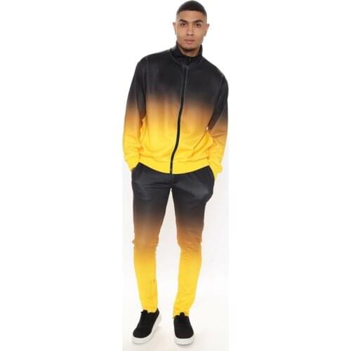 2021 Spring And Autumn New Casual Trend Suit Gradual Color Style Men Sports Zipper Coat + Fashion Running Pants Two-Piece Suit