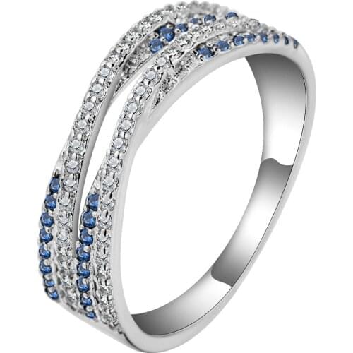 New Big Cross Shape blue Zircon Ring Fashion Female Jewelry Women luxury Rings for Party Distribution