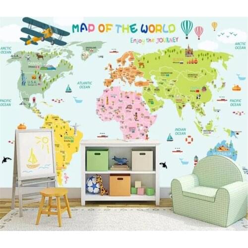 Beibehang Custom wallpaper 3d mural cartoon world map background wall living room childrens room decoration mural 3d wallpaper