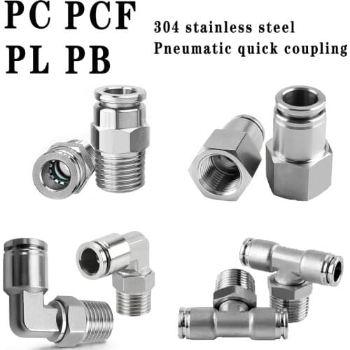PC PCF PL PB 304 stainless steel pneumatic quick coupling trachea hose 1/8 1/4 3/8 1/2 M5 BSP external thread internal thread