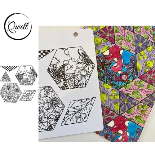QWELL Hexagon Flower Plant Mushroom Doodle Frame Clear Silicone Stamps Craft Paper Cards DIY Scrapbooking 2021 New