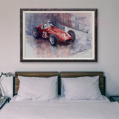T086 Retro Racing Car Classic Painting Red racing car 32 Custom Silk Poster Home Deco Wall Art Christmas Gift