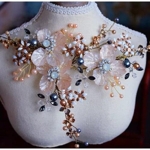 Luxury Handmade Shell Brides Hairbands Brides Headdress Wedding Hair Accessory Rhinestone Evening Hair Jewelry High Quality