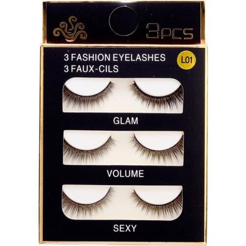 Handmade 3 Pairs Faux 3D Mink Fiber Lashes Natural Long False Eyelashes Fake Lashes Makeup Extension Fiber Eyelashes Makeup Tool