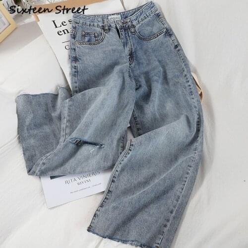 Ripped Jeans for Women Korean Loose Wide Leg Pants Fashion Trendy Distressed Jeans Y2k Pants Baggy High Waisted Trousers Denim