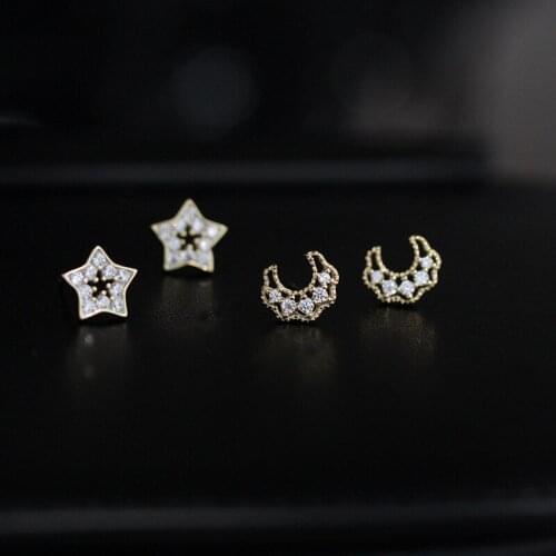 Stud Earrings Zircon Star Moon For Women Korea Fashion Vintage New Trendy Design Hip Hop Hot Student Daily Lady Jewelry BOYULIGE