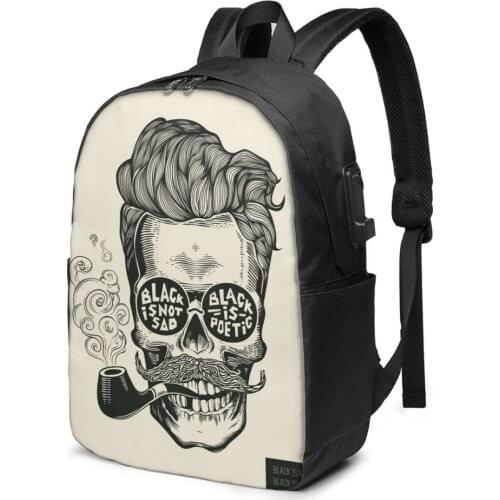 Vintage Barbershop Poster Barber Skull Women Men Backpack USB Charge School Bag For Girl Boy Travel Laptop Bookbag Daypack
