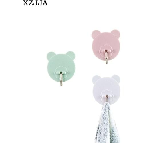 XZJJA 4PCS/Set Multi-Purpose Racks Cute Bear Self Adhesive Wall Door Hooks Bathroom Kitchen Jewelry Key Organize Hanging Hooks