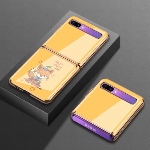 For Samsung zflip mobile phone case f7000 protective cover f700n plated f7070 glass 5g folding cartoon Fox
