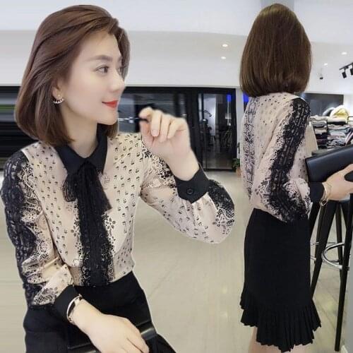 Women Blouse Autumn Loose Lace Chiffon Long-Sleeved Top Blusas Ropa De Mujer