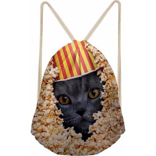 Noisydesigns little black cat cute Printing Drawstring Bag Women Backpack Children For Teenager Girls Cinch Mochila Escolar