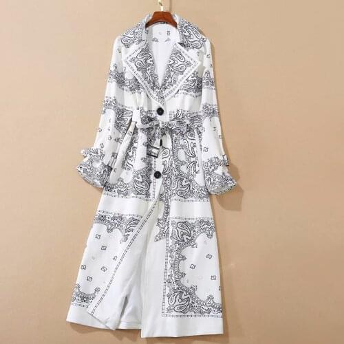 Newest HIGH QUALITY 2021 Fall Winter Runway Designer Coat Womens tailored collar Sashes Vintage Print long Coat