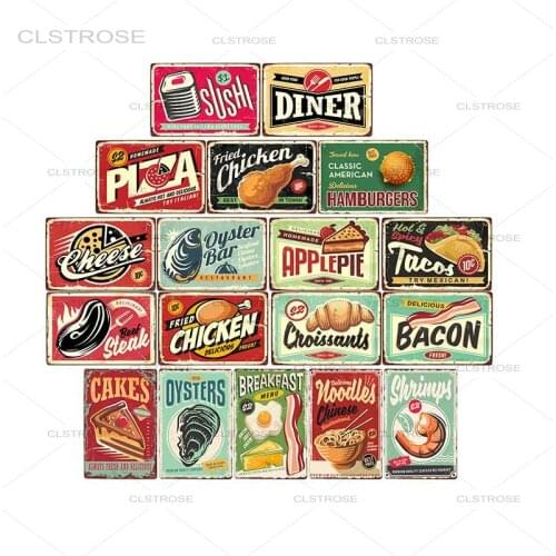 Pizza Sign Retro Metal Tin Plate Painting Vintage Metal Wall Decoration For Pizzeria Restaurant Dinning Wall Art Poster Plaque