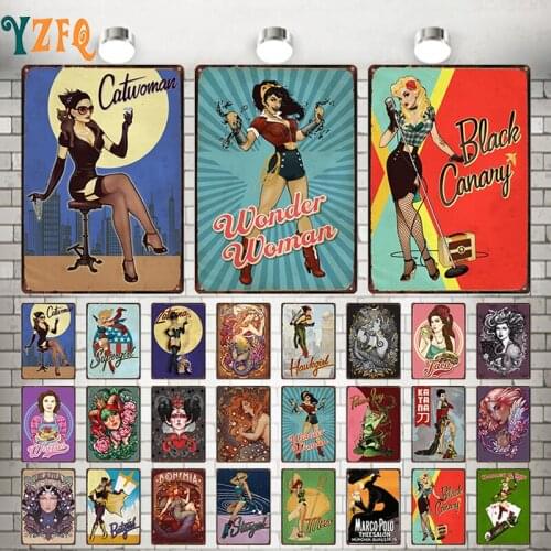 Pin Up Girl Tin Vintage Bar Pub Decor Metal Plate Personalized Retro Artware Wall Stickers Kitchen Room Signs Poster DU-10858A