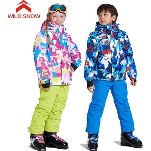 2018 WILD SNOW boys/girls ski suit waterproof windproof snow pants+jacket a Set of Winter Sports Child Thickened Clothes,T-7