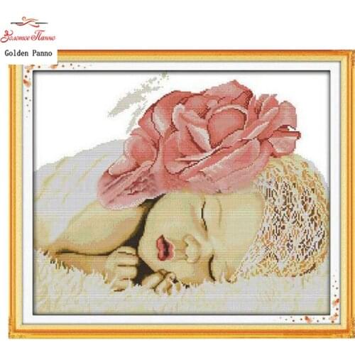 Golden Panno,Sleeping Angel Baby Patterns Counted Cross Stitch 11CT 14CT Sets Chinese Cross-stitch Kits Embroidery 0123