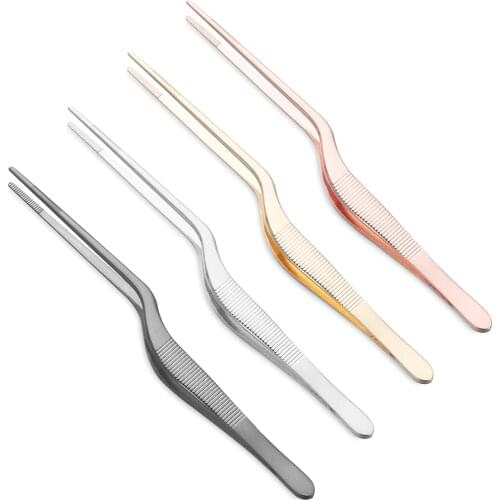 14cm Silver Plating Chef Food Tweezer BBQ Clip Barbecue Tongs Stainless Steel Kitchen BBQ Tongs Tool