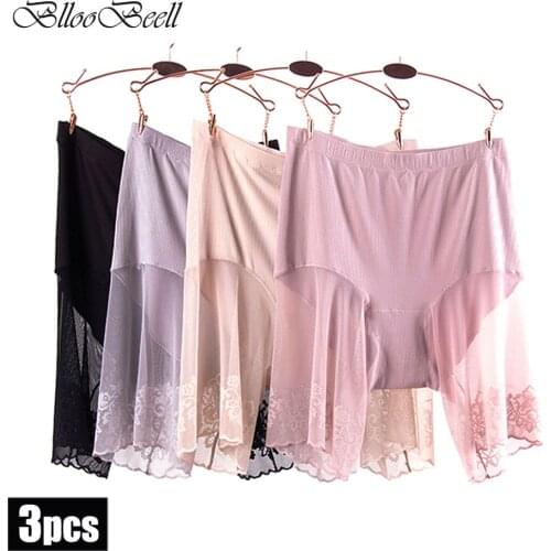 Plus Size Safety Short Pants Sexy Lace Under Skirt Women Safet Boxer Underpants Ladies High Waist Panties Cotton Summer 3pcs