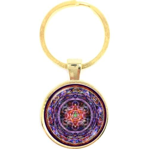 Handmade OM Symbol Zen Buddhism Yoga Dazzling Jewelry Keychains Henna Flower Mandala India Style Pendant Keyring