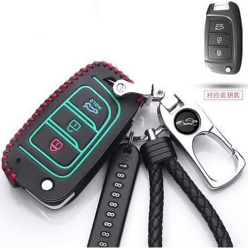 2021 Genuine Leather key Case Cover Remote Control Protective Cover Wallet Bag For Hyundai KONA KONA Electric 2020 Keychain ring