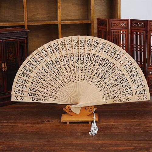 Engraved Wooden Folding Hand Fan Hollow Incense Wood Lady Folding Fans Chinese Style Fold Fan Wedding Party Gift Home Decor