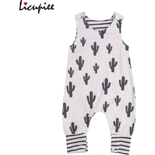0-24 Months Floral Boy Kids Newborn Summer Romper, Baby Sleeveless Cactus Print U-shaped Neck Playsuit (white)