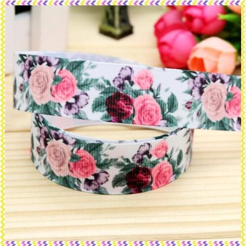 DHK 7/8'' 5yards flowers printed grosgrain ribbon headwear hair bow diy party decoration OEM Wholesale 22mm E910