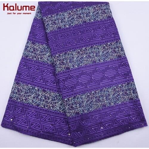 Kalume Purple African Lace Fabric High Quality Swiss Cotton Lace Fabric With Stones For Nigerian Daily Dress Cotton Fabrics 2173
