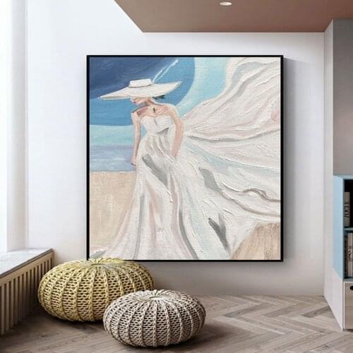 Pretty Girl Paintings for Living Room Wall Handpainted Cheap Modern Paintings Figure Oil Painting Sexy Wall Art No Framed