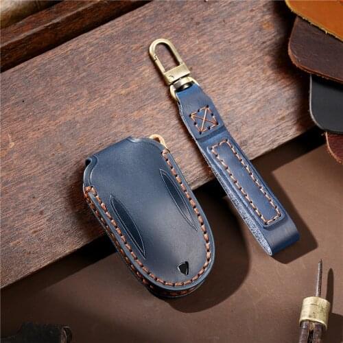 Leather Remote Control 3 Buttons Fob Holder Cover Fit for Tesla Model X Key Case Car Styling Smart Keys Keychain