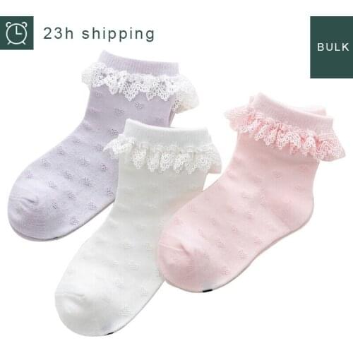 Lace Princess Baby Dance Socks for Toddlers Mesh Purl Heart Crew Socks Bulk for 1-7 Year