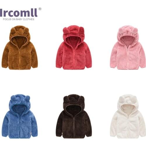 Ircomll New Childrens clothing Kids Coat Jacket Fleece Cute Bear Ear Hoodie Sweatshirts with zippe Boys Girls Top